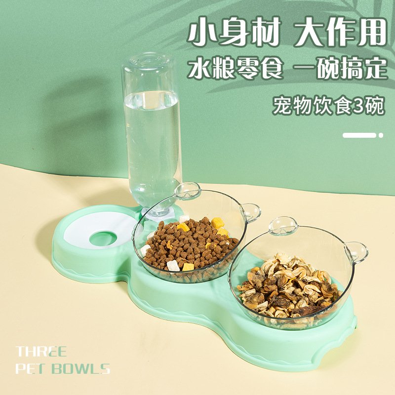 Pet Bowl  Plastic Dog Bowl Double Bowl Automatic Drinking Anti-Tipping Food Basin Pet Bowl